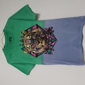 Tiger Print Graphic Tshirt Blue Green‎ Size Large